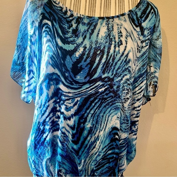 Dress Barn Tunic Top XL 14/16 Blue Black White Animal Print Short Sleeves - Picture 3 of 16